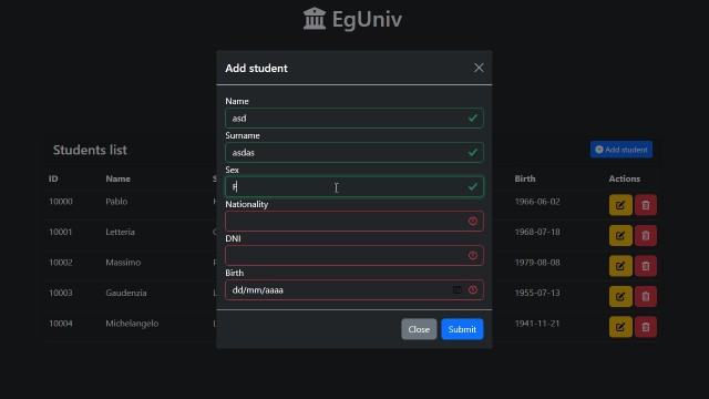 Añadir un estudiante a la base de datos